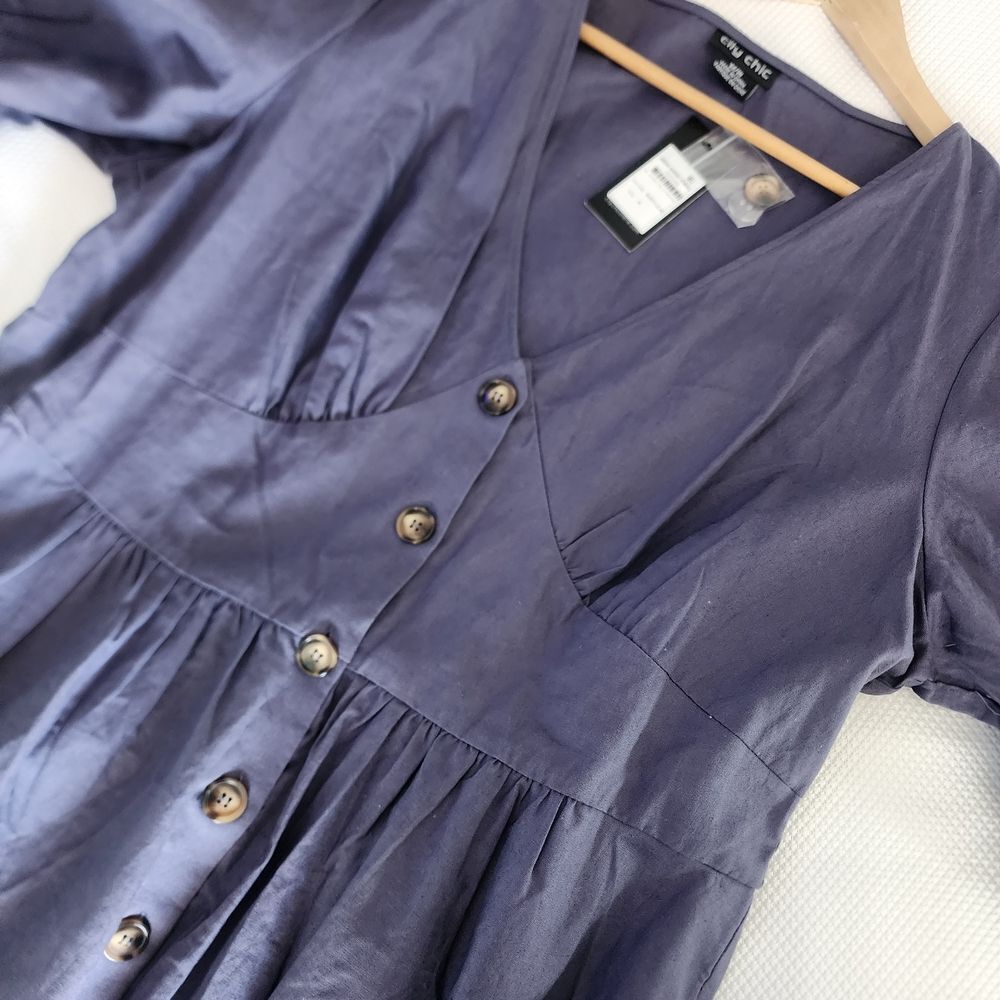 City Chic Sunset Stroll Dusty Lilac Midi Dress with Button Detail - Picture 11 of 16